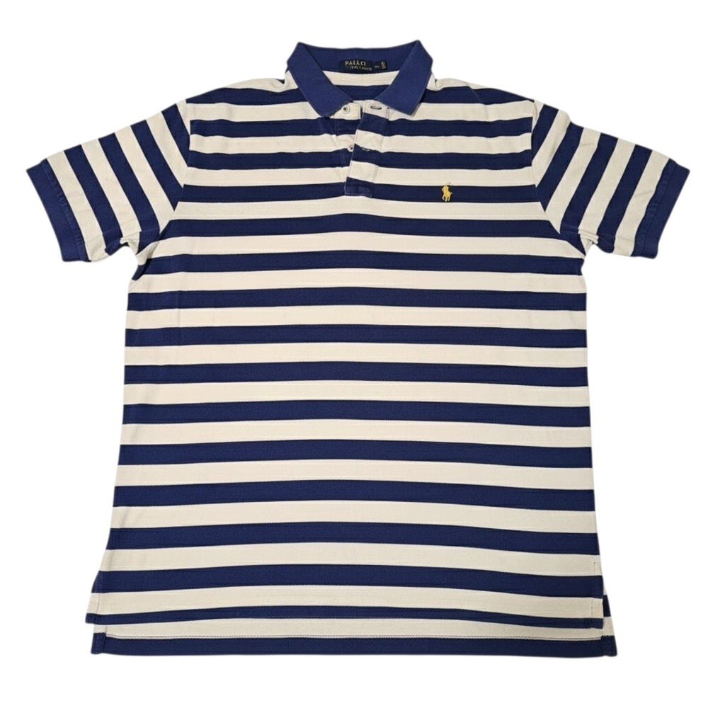 Polo Ralph Lauren Striped Piqué Polo Shirt - XL - Blue/White with Yellow Pony